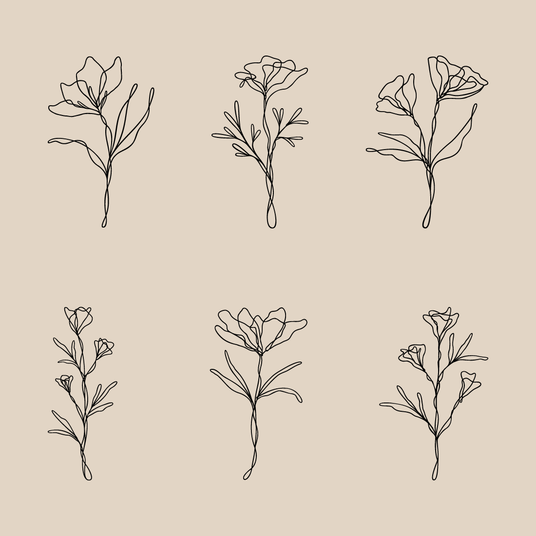 Floral Line Art Bundle Of 6 | Continuous Line Wildflower Design Set preview image.