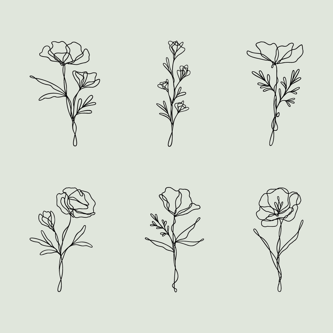Floral Line Art Bundle Of 6 | Continuous Line Wildflower Designs preview image.