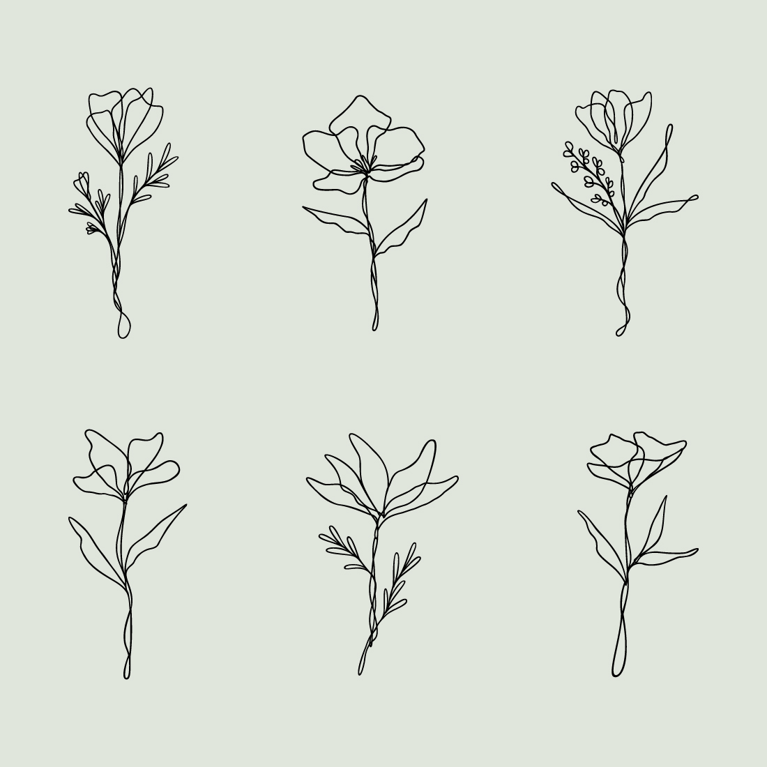 Floral Line Art Bundle Of 6 | Continuous Line Wildflower Designs preview image.