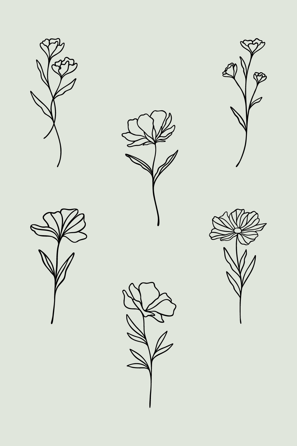 Flower Line Art Bundle | 6 Elegant Wildflowers | Botanical Floral Vector Illustration Set | Leafy Garden Designs pinterest preview image.