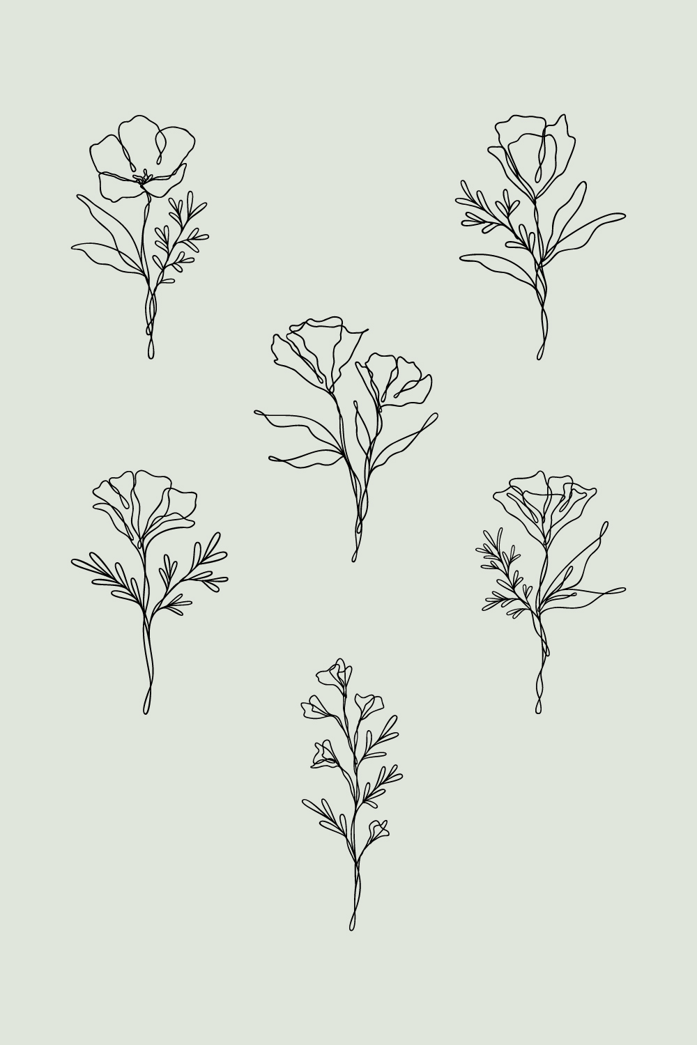 Floral Line Art Bundle Of 6 | Continuous Line Wildflower Design Set pinterest preview image.