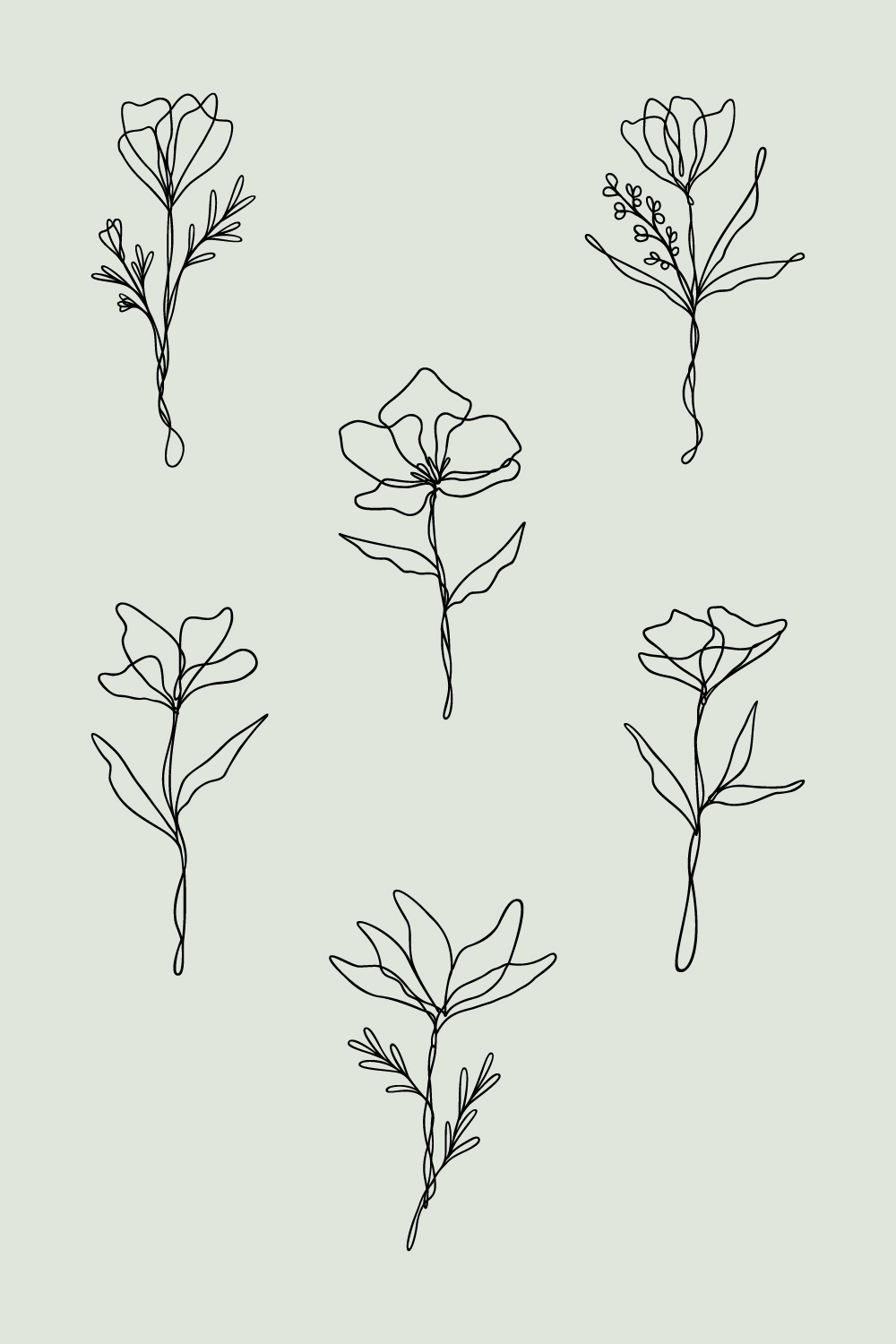 Floral Line Art Bundle Of 6 | Continuous Line Wildflower Designs pinterest preview image.