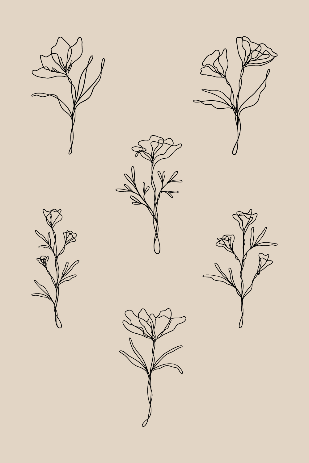 Floral Line Art Bundle Of 6 | Continuous Line Wildflower Design Set pinterest preview image.