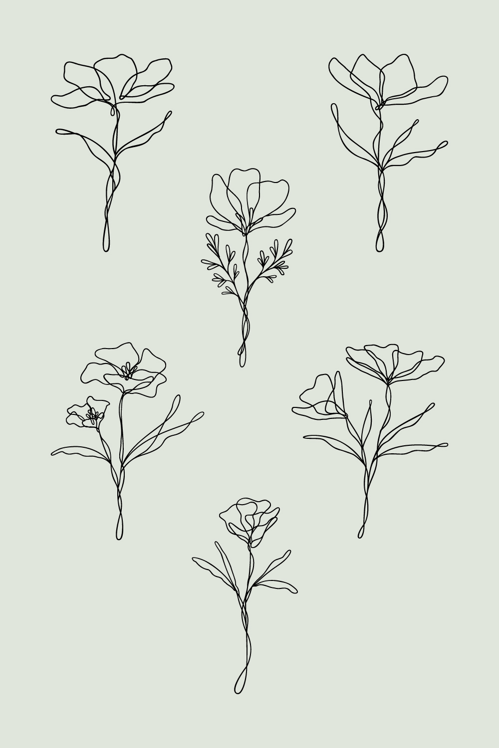 Floral Line Art Bundle Of 6 | Continuous Line Wildflower Designs pinterest preview image.