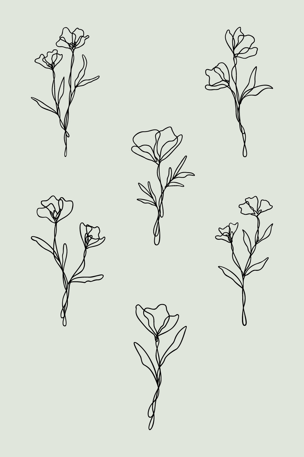 Flower Line Art Bundle | 6 Elegant Wildflowers | Botanical Nature Vector Illustration Set pinterest preview image.