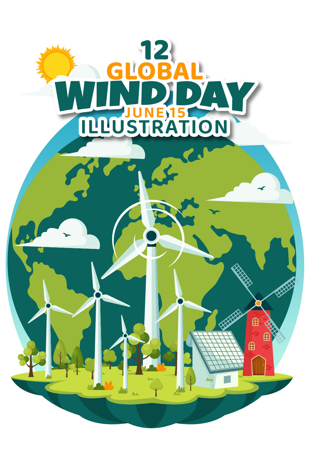 12 Global Wind Day Illustration pinterest preview image.
