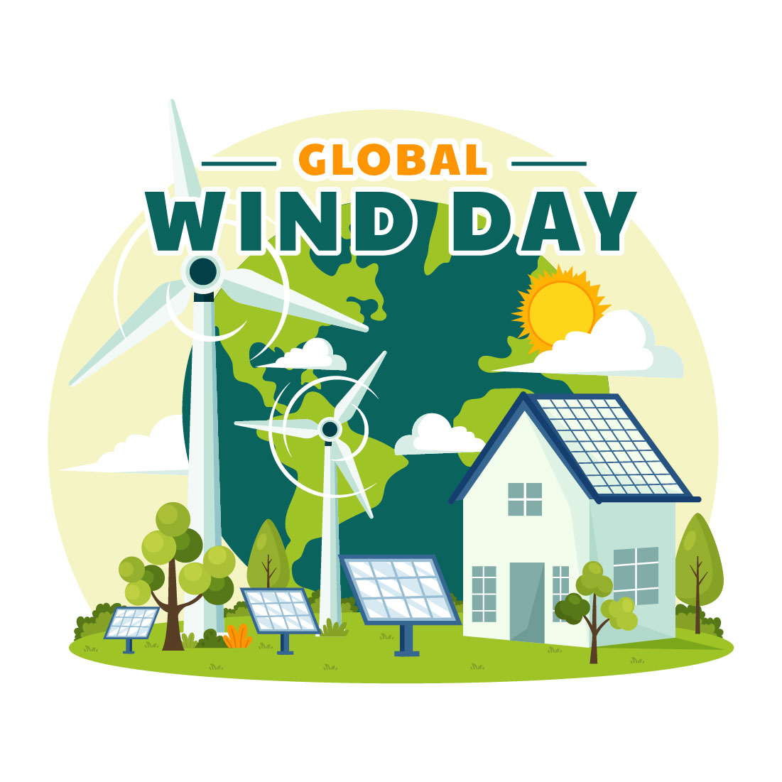 12 Global Wind Day Illustration preview image.