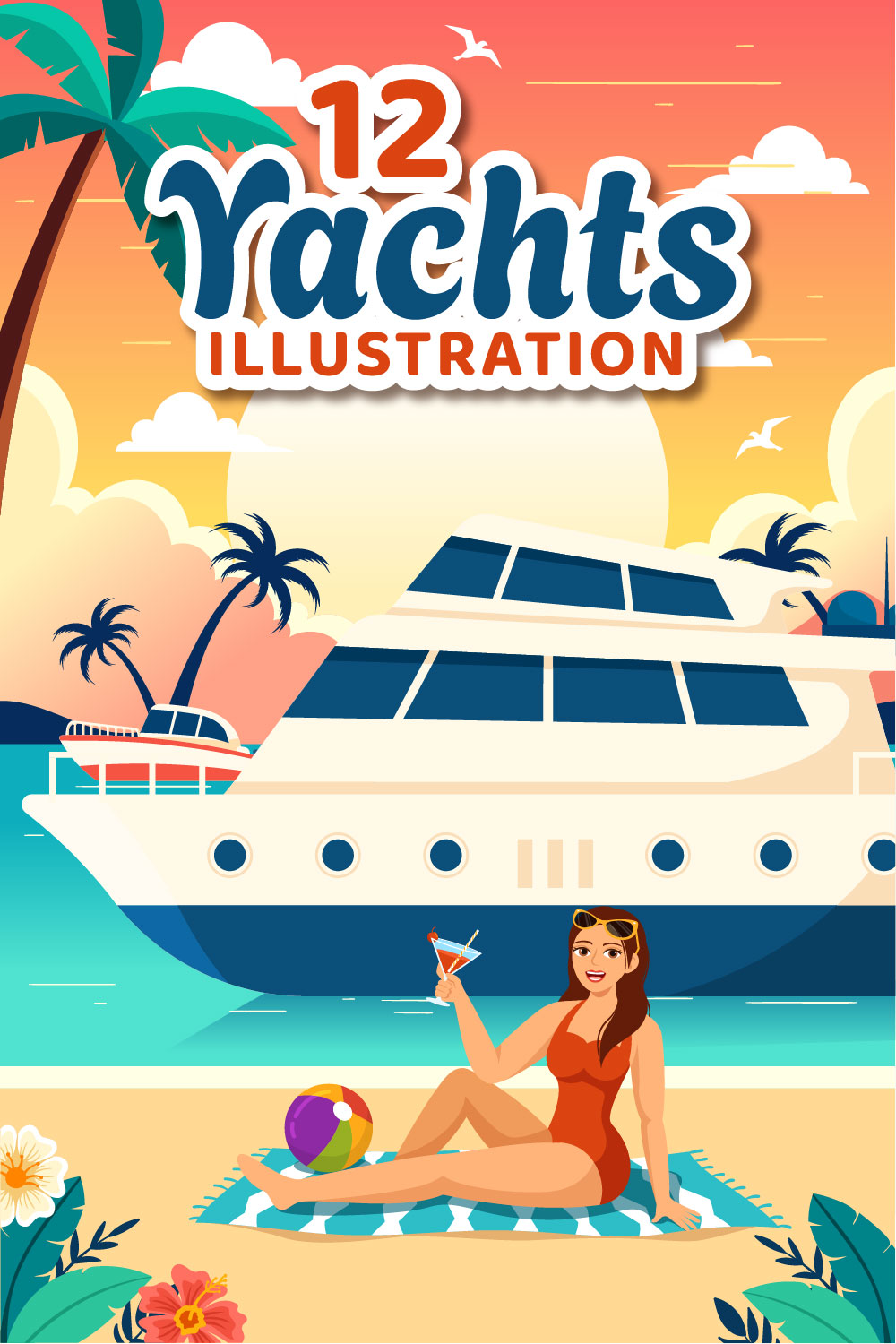 12 Yachts Illustration pinterest preview image.