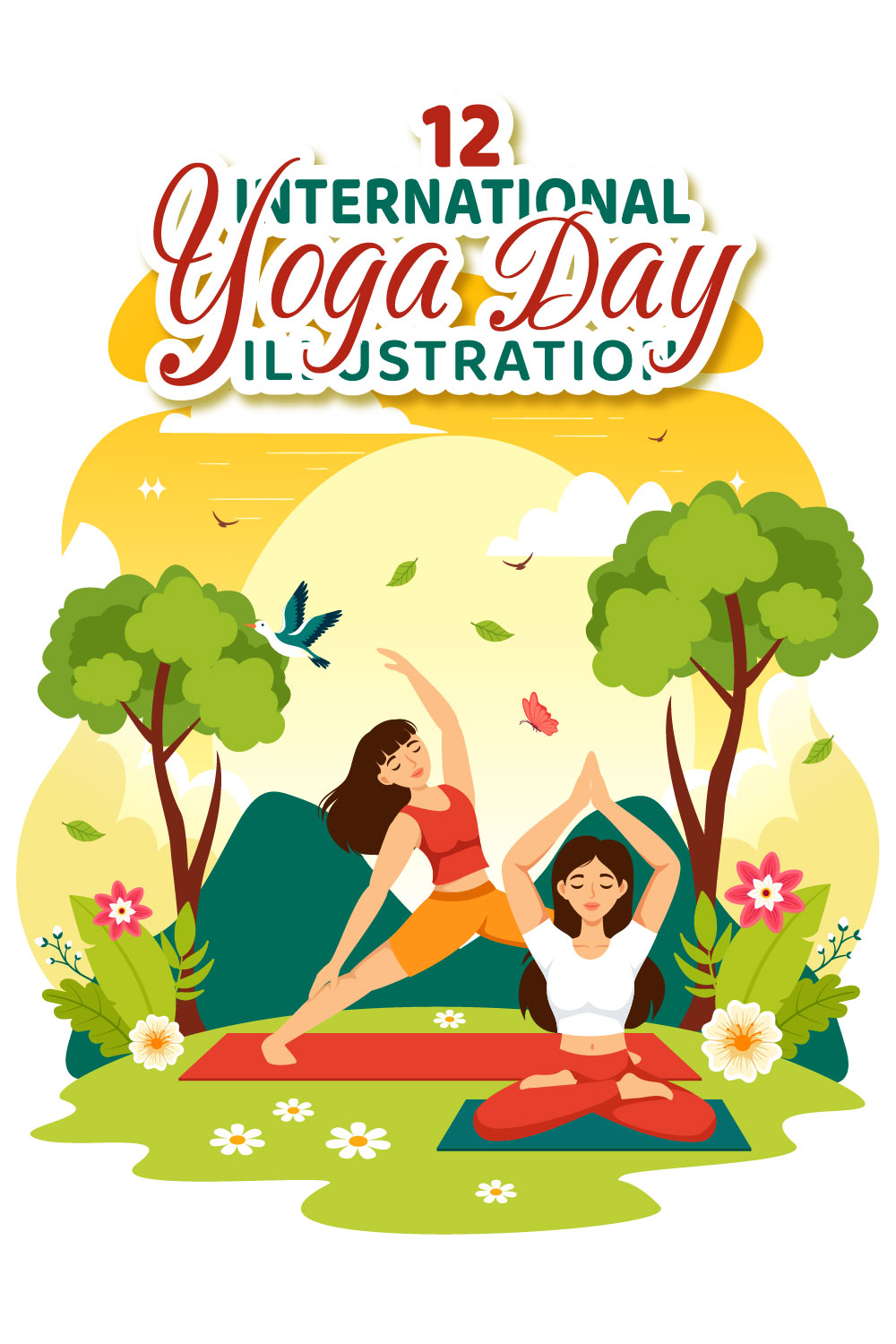 12 International Yoga Day Illustration pinterest preview image.