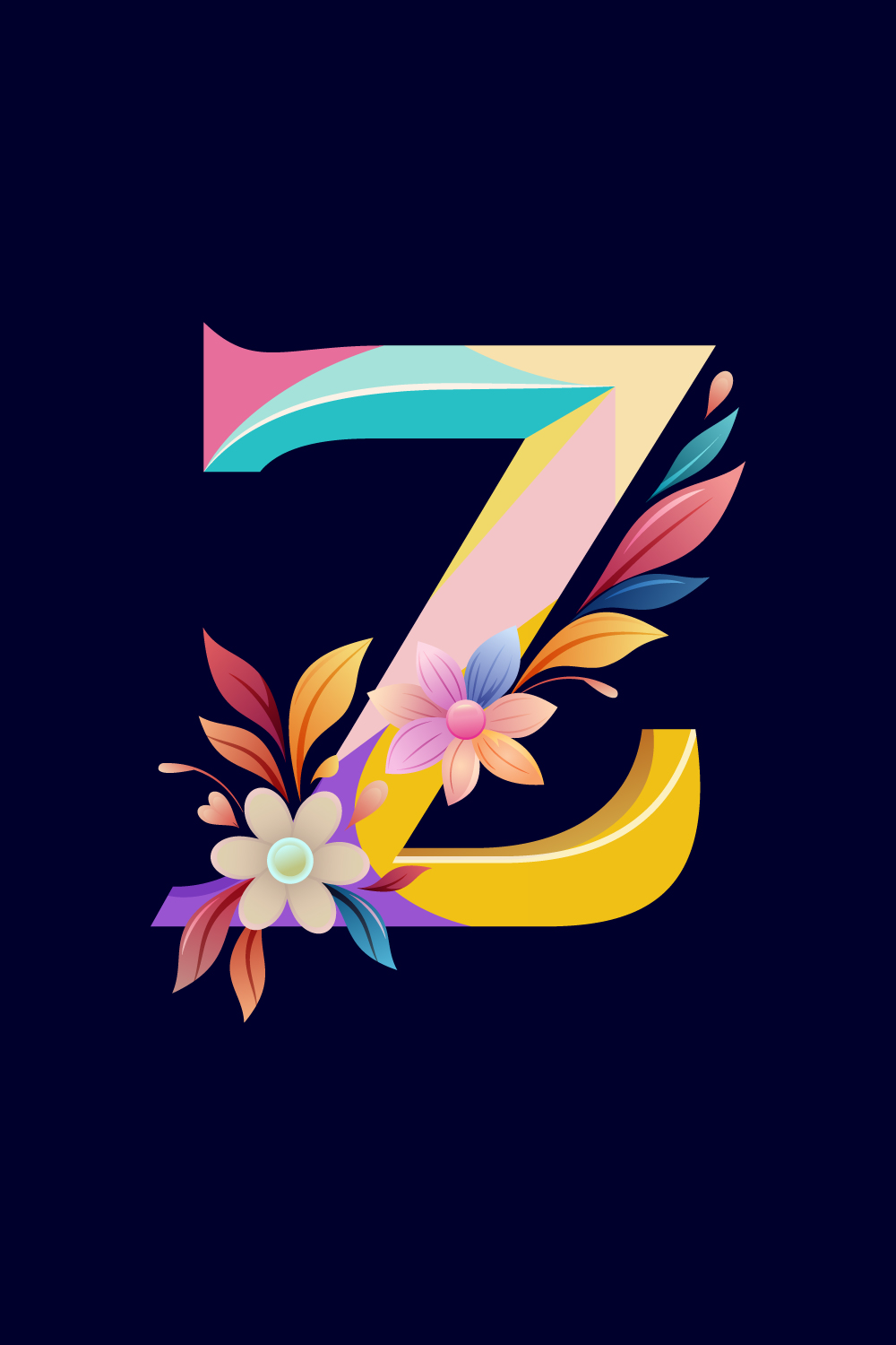 Floral alphabet Z Logo for wedding invitations, greeting card, birthday, logo, poster other ideas pinterest preview image.
