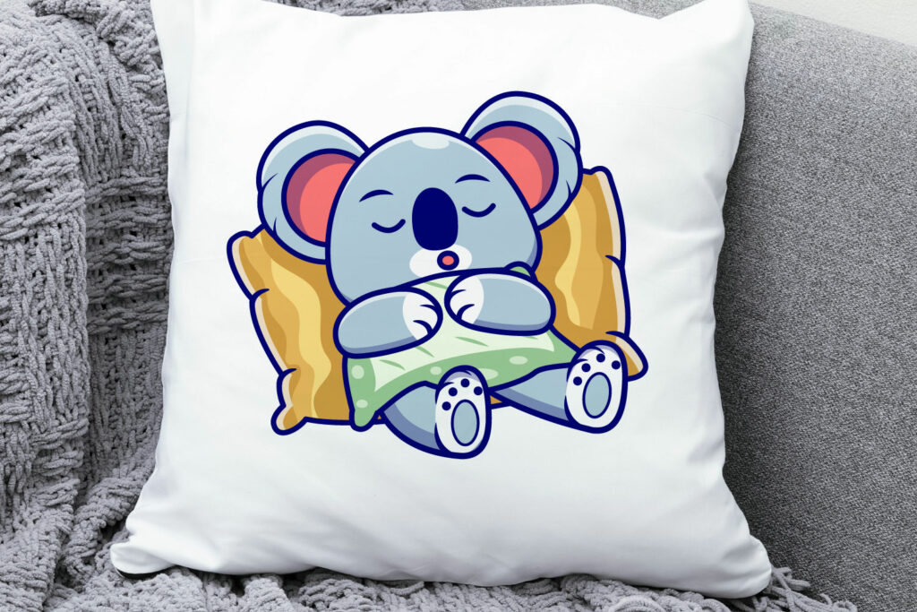 Cute koala sleeping on a pillow cartoon vector icon illustration ...