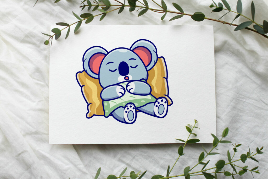 Cute koala sleeping on a pillow cartoon vector icon illustration ...