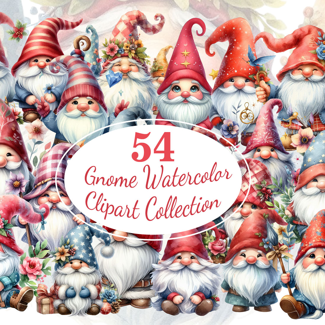 Cute Watercolor Gnome 54 PNG Clipart Collection preview image.