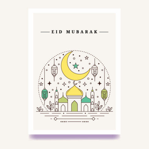 Modern Eid mubarak line art template vector illustration cover image.
