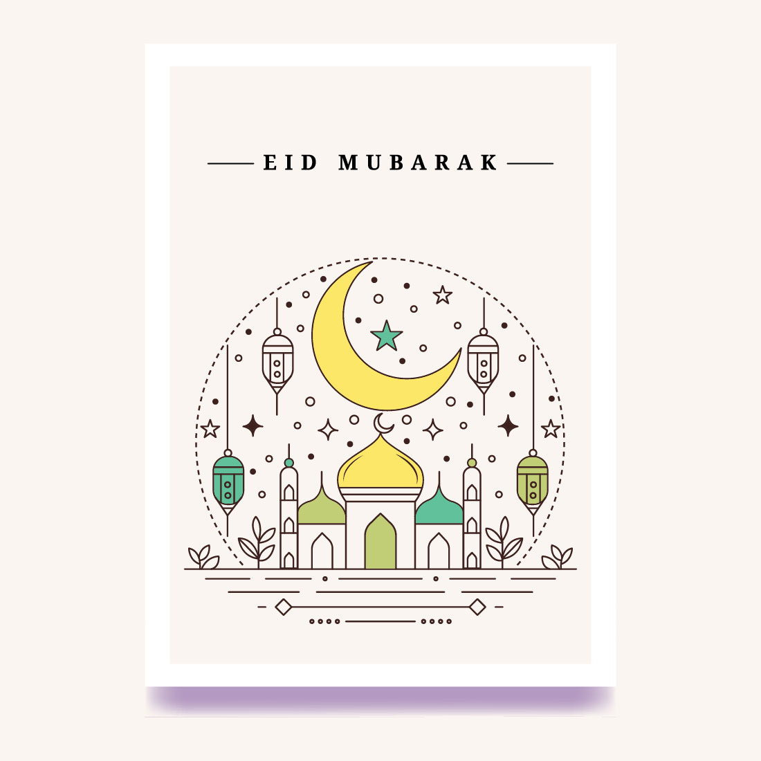 Modern Eid mubarak line art template vector illustration cover image.