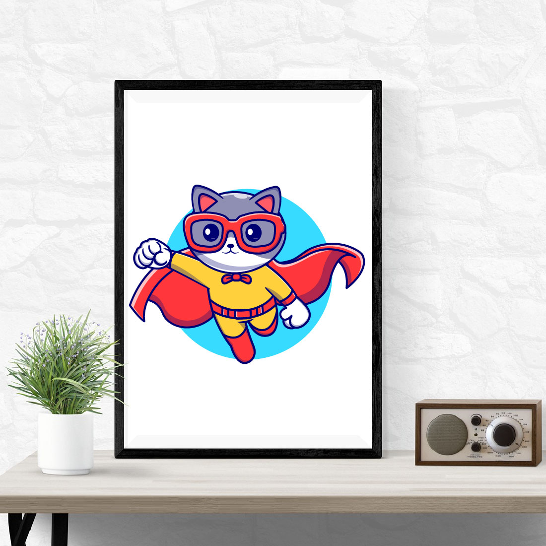Cute Cat Super Hero Cartoon Vector Icon Graphic Design illustration preview image.