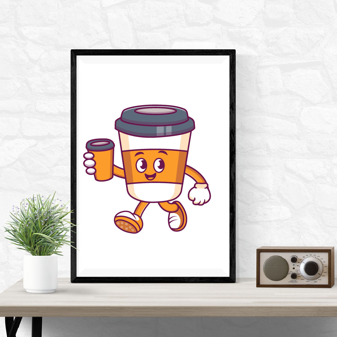 Cute coffee cup cartoon holding cup vector icon illustration preview image.