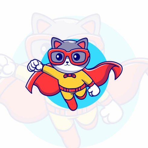 Cute Cat Super Hero Cartoon Vector Icon Graphic Design illustration cover image.