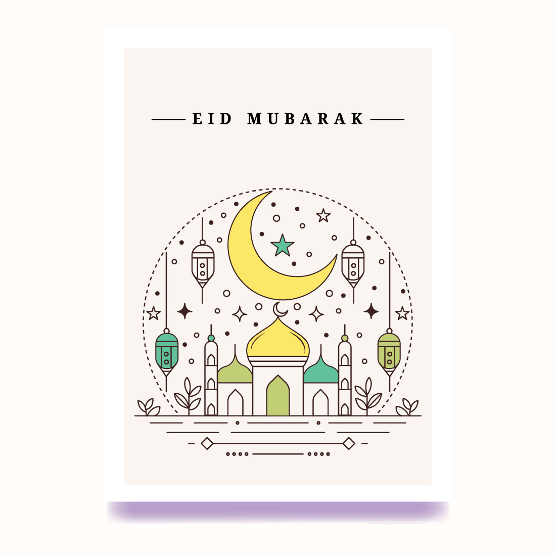 Modern Eid mubarak line art template vector illustration preview image.