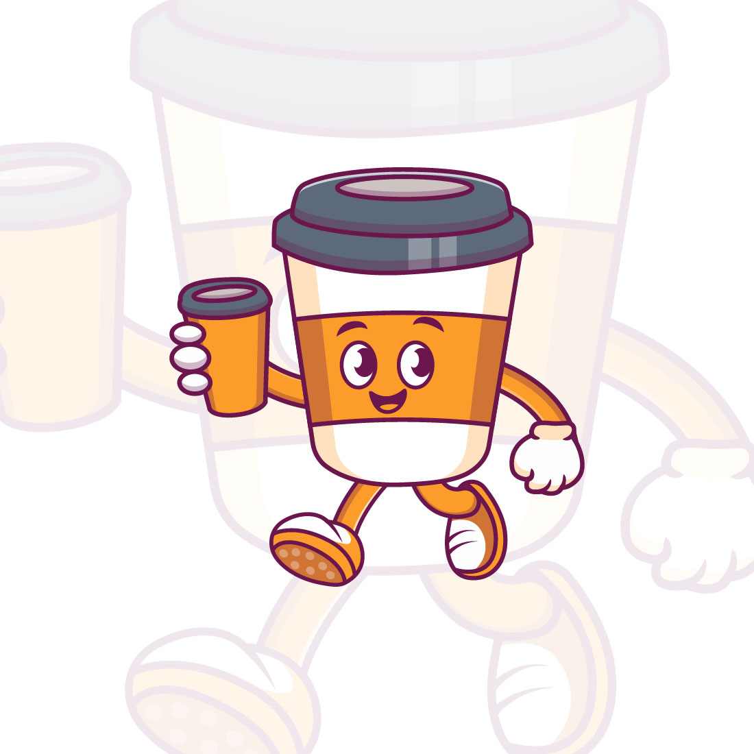 Cute coffee cup cartoon holding cup vector icon illustration cover image.