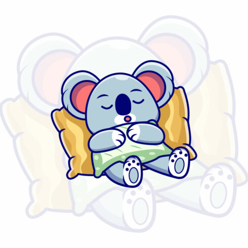 Cute koala sleeping on a pillow cartoon vector icon illustration cover image.