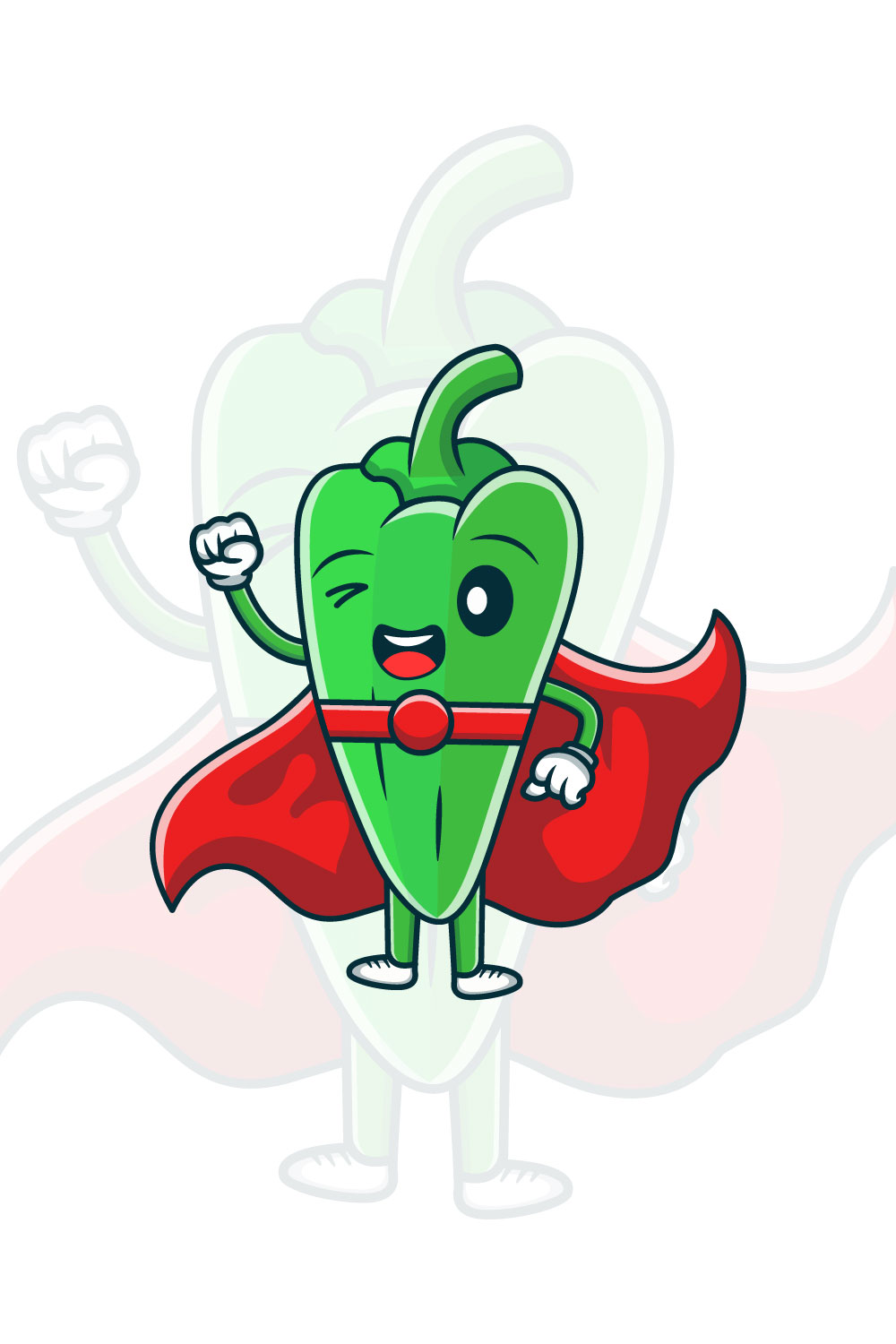 Cute green chili super hero cartoon characters vector icon illustration pinterest preview image.