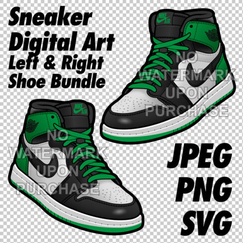 Air Jordan 1 Lucky Green JPEG PNG SVG Sneaker Art right & left shoe bundle cover image.