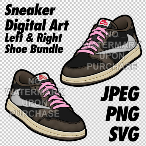 Air Jordan 1 Low Travis Scott JPEG PNG SVG Left & Right Shoe digital download cover image.
