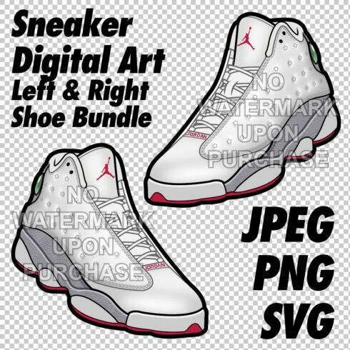 Air Jordan 13 Wolf Grey JPEG PNG SVG right & left shoe bundle cover image.