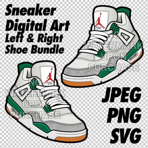 Air Jordan 4 SB Pine Green JPEG PNG SVG Sneaker Art Right & Left Shoe Bundle cover image.