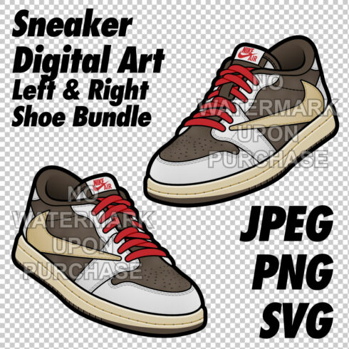 Air Jordan 1 Low Travis Scott Reverse Mocha JPEG PNG SVG Sneaker Art Right & Left Shoe Bundle cover image.