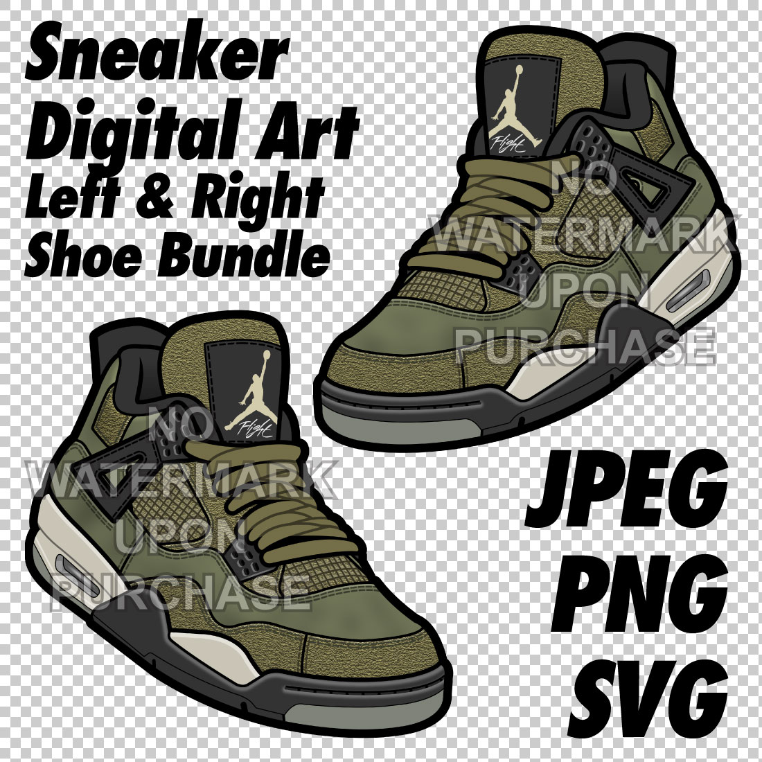 Air Jordan 4 Craft Olive JPEG PNG SVG Left & Right Shoe Bundle cover image.