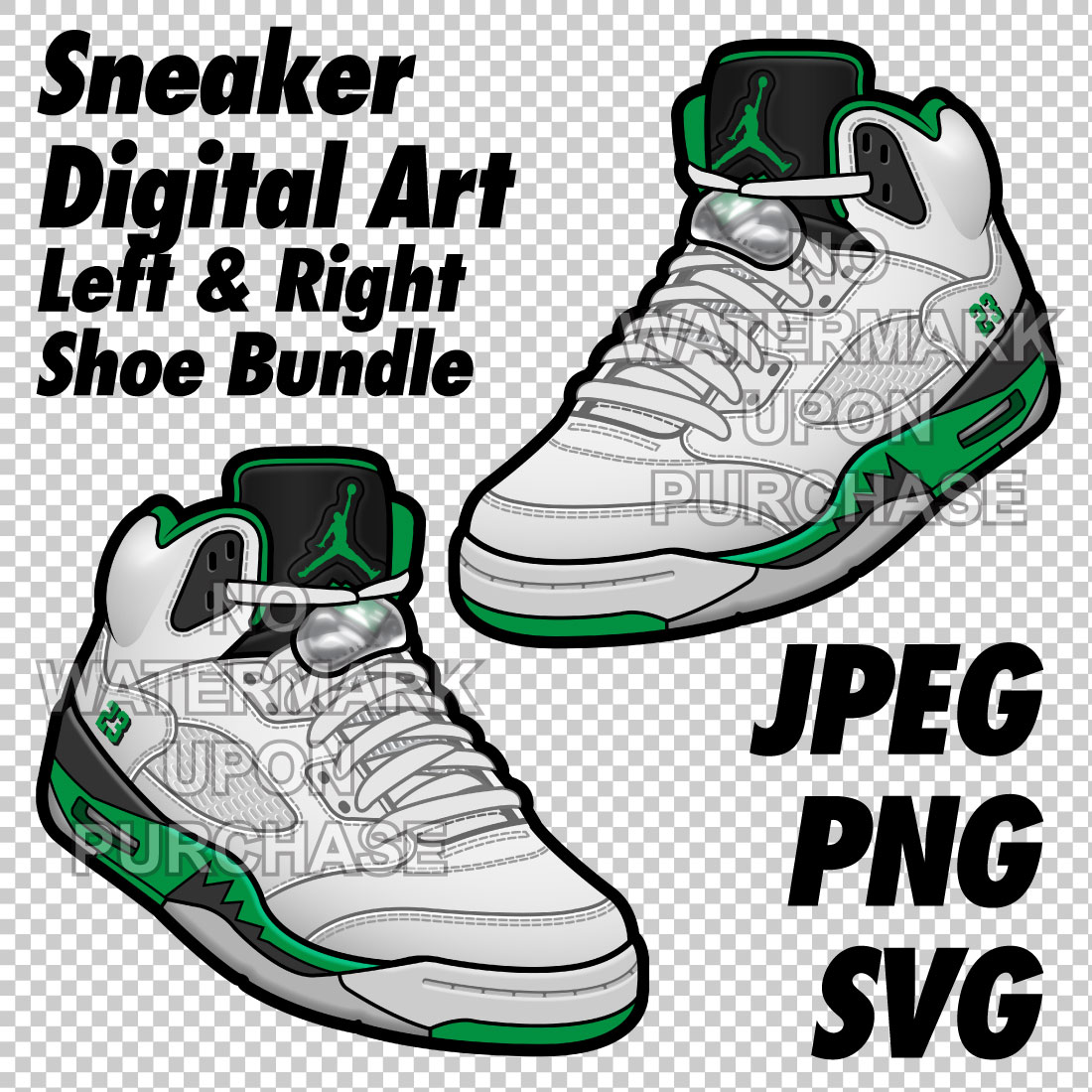 Air Jordan 5 Lucky Green JPEG PNG SVG right & left shoe bundle cover image.