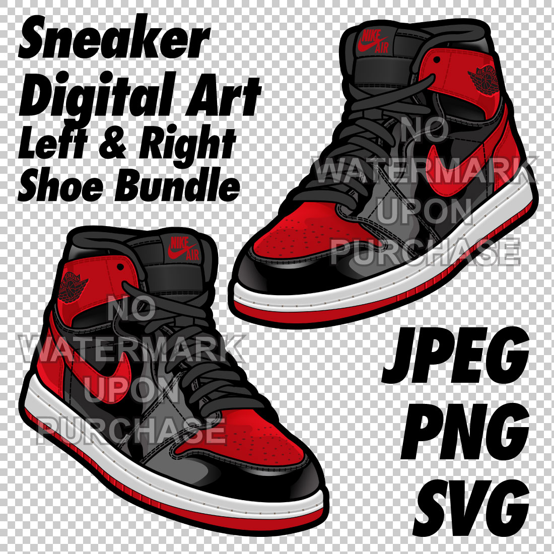 Air Jordan 1 Patent Bred JPEG PNG SVG right & left shoe bundle cover image.