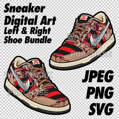 Dunk Low Freddy Krueger JPEG PNG SVG Left & Right bundle Sneaker Art digital download cover image.
