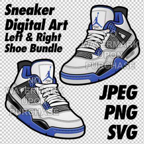 Air Jordan 4 Motorsports JPEG PNG SVG Left & Right shoe bundle digital download cover image.