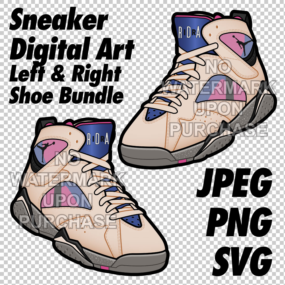 Air Jordan 7 Sapphire JPEG PNG SVG right & left shoe bundle digital download cover image.