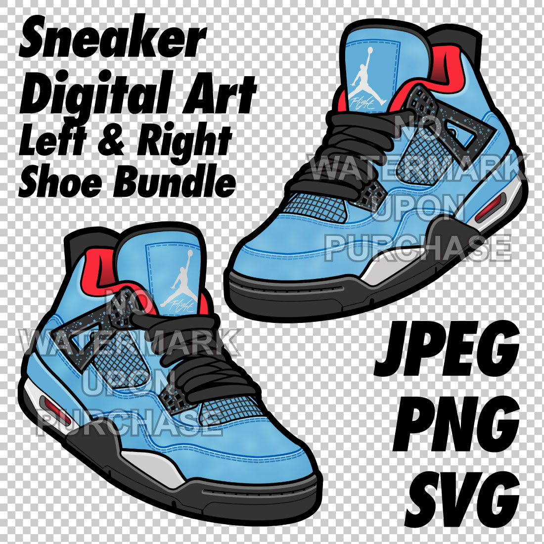 Air Jordan 4 Travis Scott JPEG PNG SVG Sneaker Art Right & Left Shoe Bundle cover image.