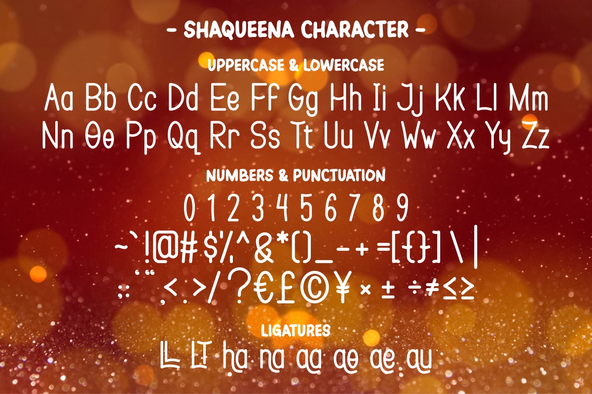 01 shaqueena cute display font character uppercase lowercase numbers ligatures 559