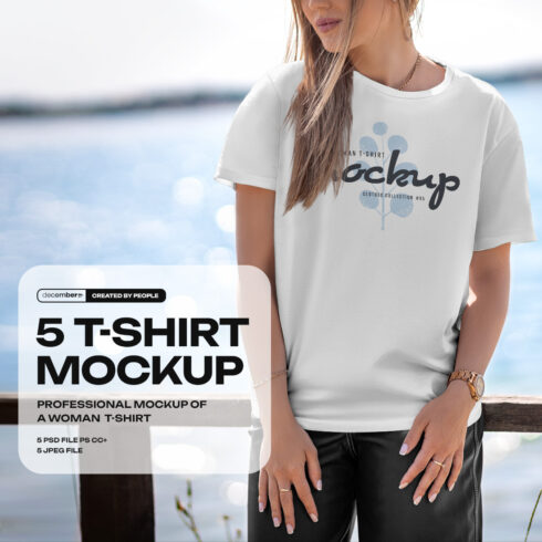 5 Mockups T-Shirt on a Girl in the Outdoor cover image.