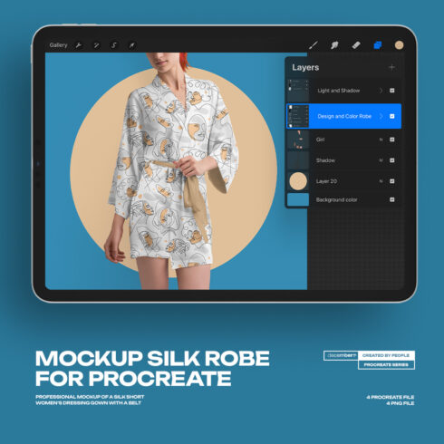 4 Mockups of a Silk Robe for Procreate cover image.