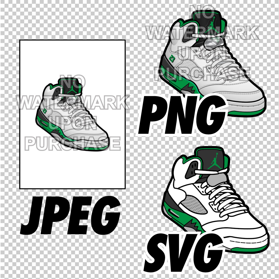 Air Jordan 5 Lucky Green JPEG PNG SVG right & left shoe bundle preview image.