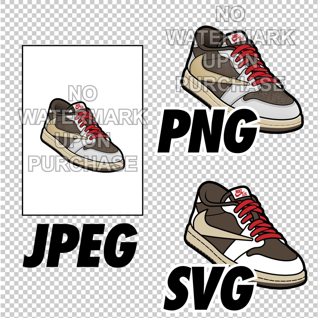 Air Jordan 1 Low Travis Scott Reverse Mocha JPEG PNG SVG Sneaker Art Right & Left Shoe Bundle preview image.