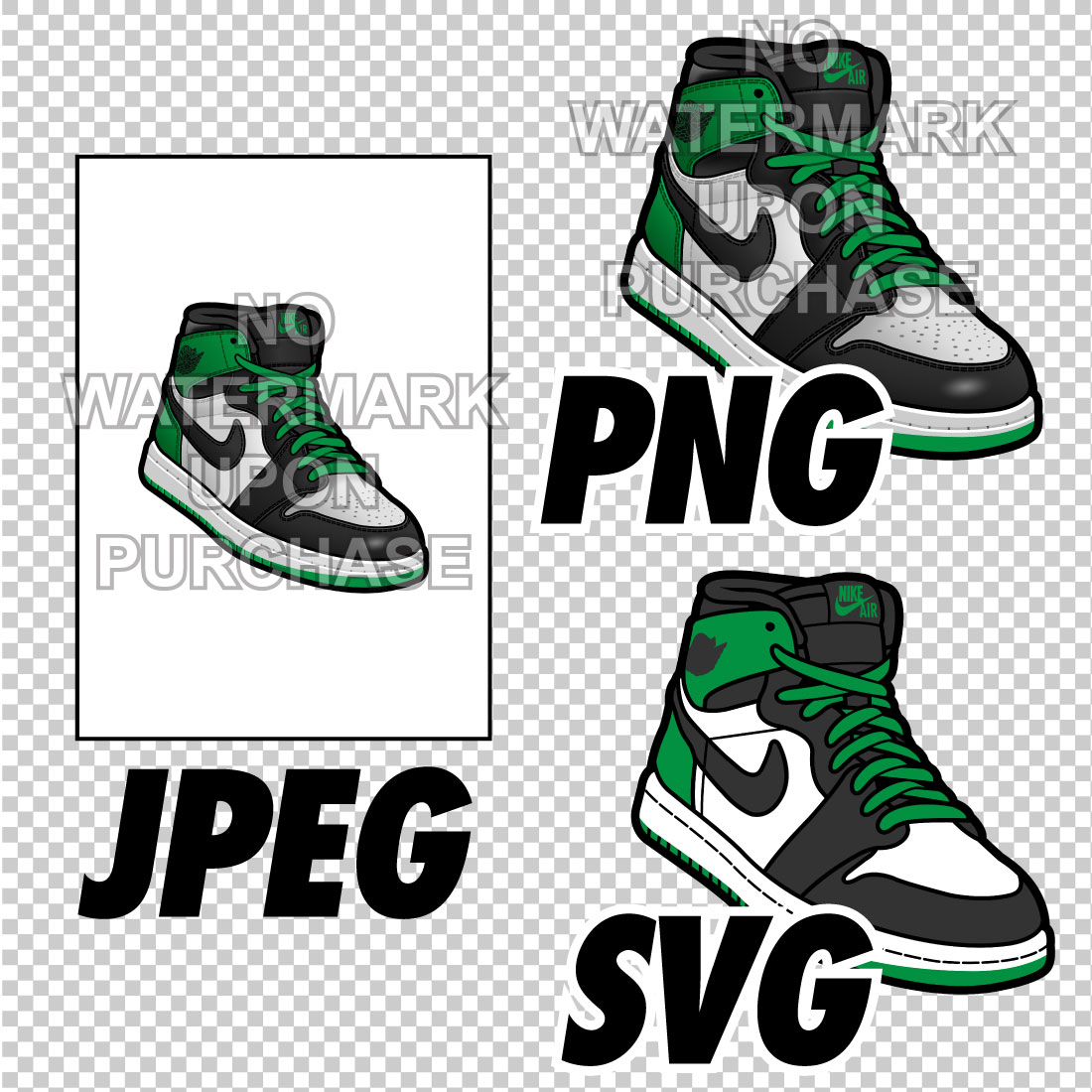 Air Jordan 1 Lucky Green JPEG PNG SVG Sneaker Art right & left shoe bundle preview image.