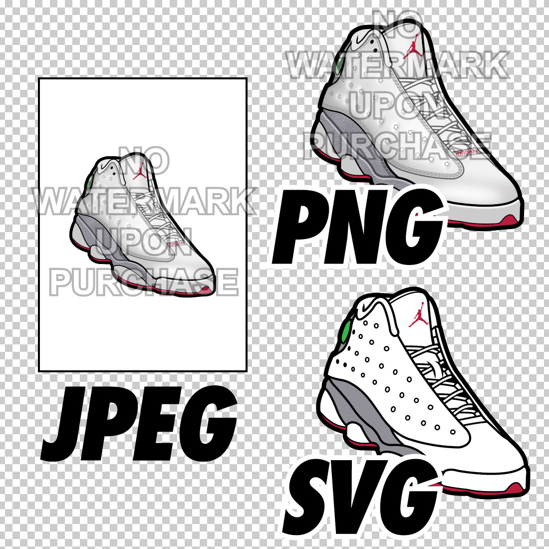 Air Jordan 13 Wolf Grey JPEG PNG SVG right & left shoe bundle preview image.