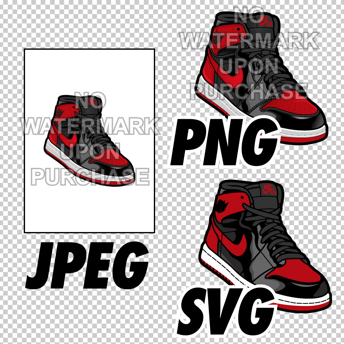 Air Jordan 1 Patent Bred JPEG PNG SVG right & left shoe bundle preview image.