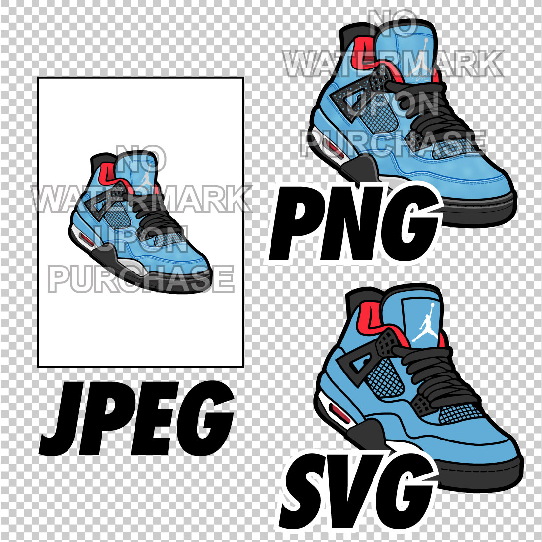 Air Jordan 4 Travis Scott JPEG PNG SVG Sneaker Art Right & Left Shoe Bundle preview image.