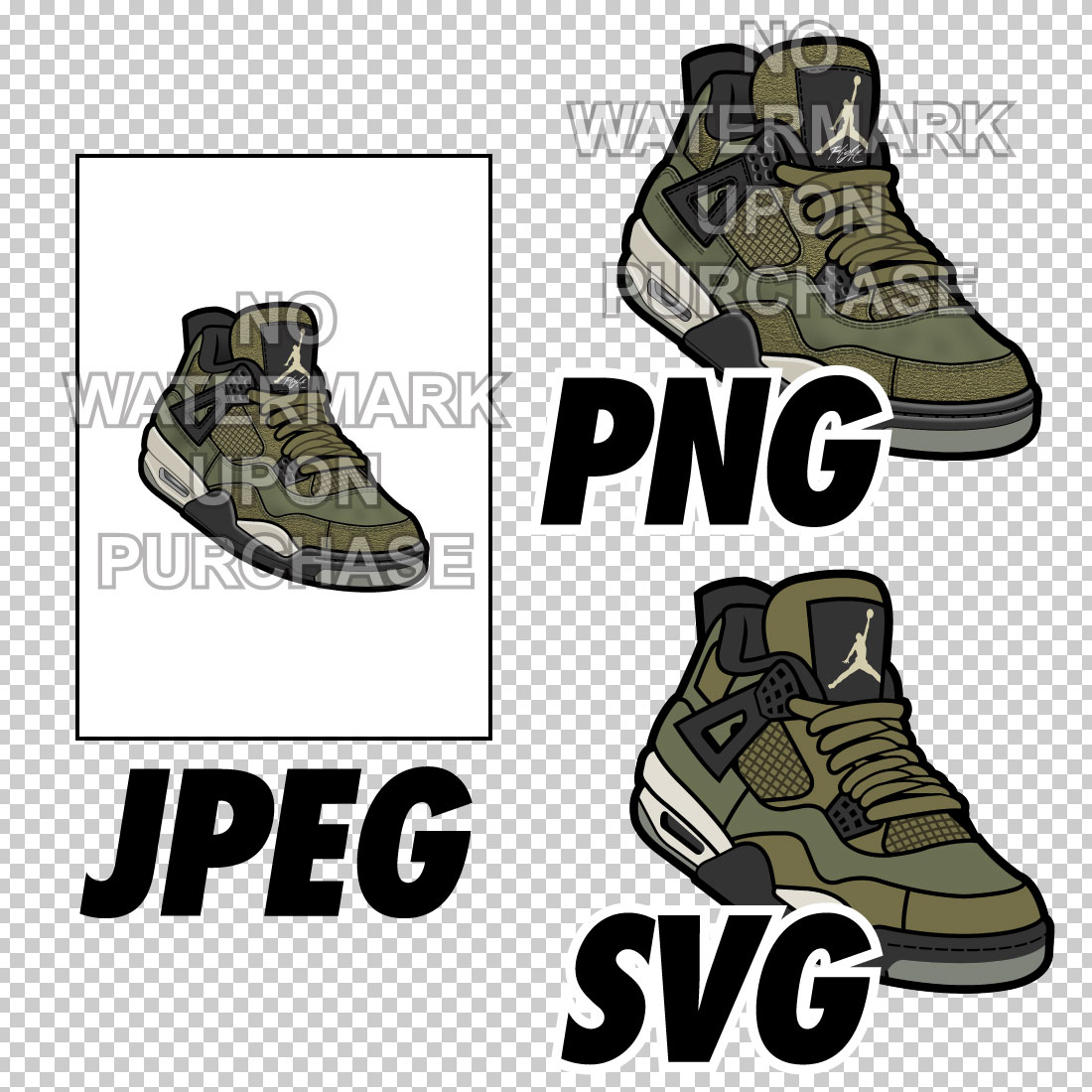 Air Jordan 4 Craft Olive JPEG PNG SVG Left & Right Shoe Bundle preview image.