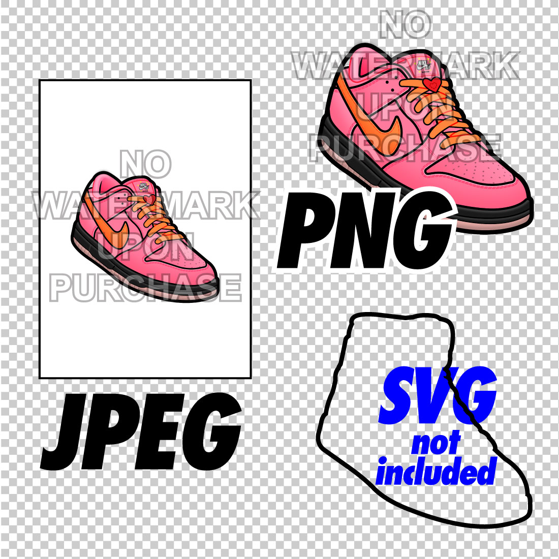 Dunk Low Powerpuff Girls Blossom JPEG PNG Sneaker Art right & left shoe bundle preview image.