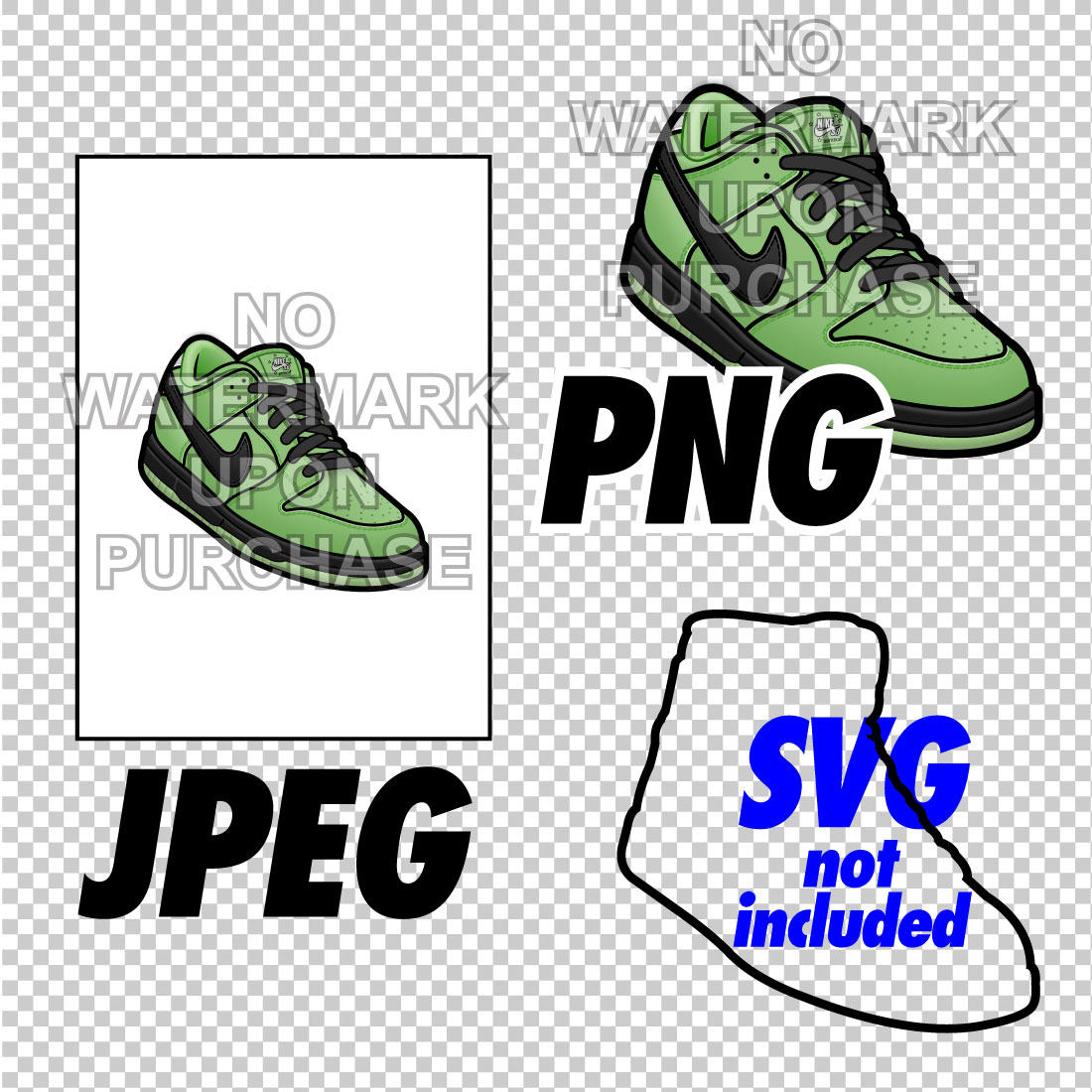 Dunk Low Powerpuff Girls Buttercup JPEG PNG Sneaker Art Right & Left Shoe Bundle preview image.